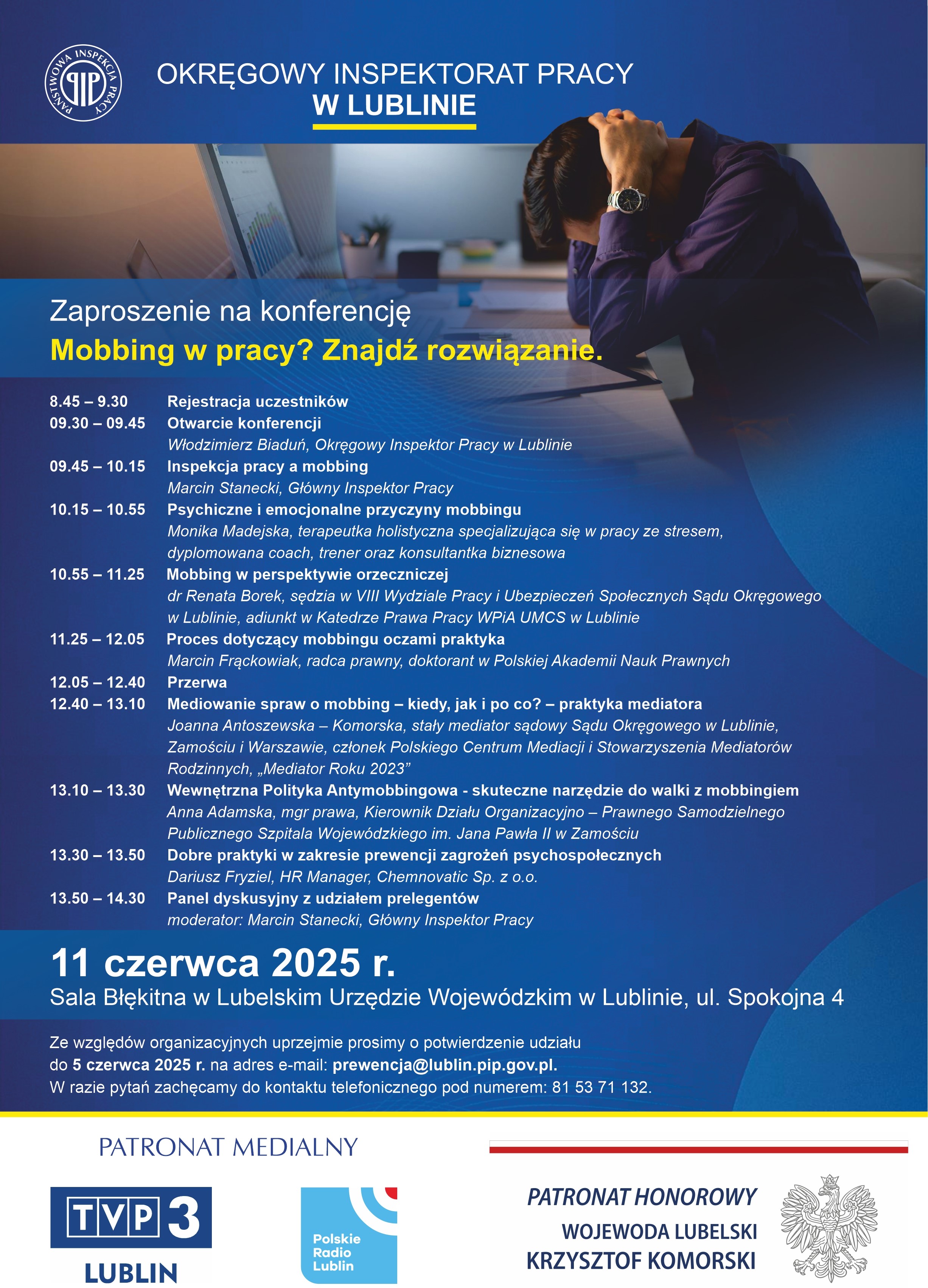 Zaproszenie na konferencję Mobbing w pracy? Znajdź rozwiązanie.